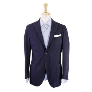 Boglioli Coat Navy Blue Unstructured 3/2 Lapel Patch Pocket Cotton Blazer 40S